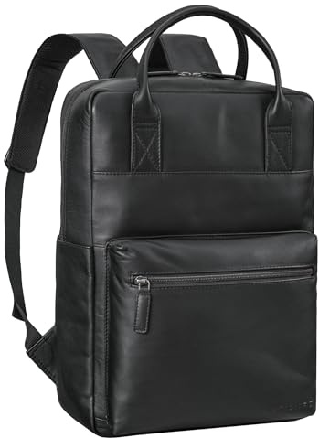 STILORD Topaz Moderner Lederrucksack Laptop 16 Zoll für Damen & Herren Businessrucksack Echtleder Arbeitsrucksack Groß für Arbeit Office Reisen - Vintage Design Farbe:schwarz