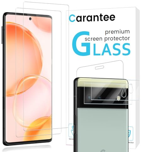 Carantee für Panzerglas für Google Pixel 6 Schutzfolie, 2+2 Stück 9H Härte Kameraschutz für Pixel 6 Schutzglas, Fingerabdruck-ID Ultra HD für Google 6 Displayfolie, Sensitive Touch, 2,5D Rundkante