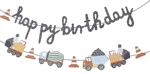 Baustelle Partykette, Süße Happy Birthday Bunte Fahrzeuge, Geburtstagsgirlande Baustelle Junge mit Laster Kran Betonmischer, Kindergeburtstag Deko Hängekette für Baustelle Themenparty