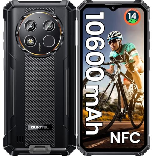 OUKITEL WP28E Téléphone Portable Incassable Android 14, 10600mAh Smartphone incassable, 16Go RAM+64Go ROM/1To, Écran 6.52 HD, Caméra 13MP, IP68/IP69K Telephone Portable 4G Dual SIM/GPS/OTG/NFC- Noir