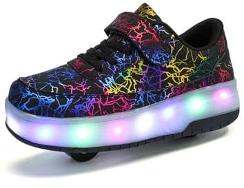 HUSKSWARE Rollschuhe,2 Rollen Skateboardschuhe,verstellbare multifunktionale Sportschuhe,USB-Lademodus, für Jungen und Mädchen, Schwarz 31 EU.