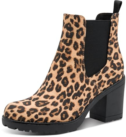 MARCO TOZZI Damen Chelsea Boots mit Blockabsatz Vegan, Mehrfarbig (Leo Beige), 37 EU