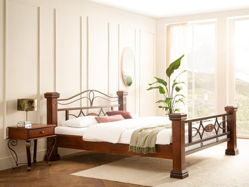 Woodkings Holzbett Byzanz Massivholz Braun (200x200) | Bett mit Metallgestell, Doppelbett Pfosten, Schlafzimmer Möbel, rustikal