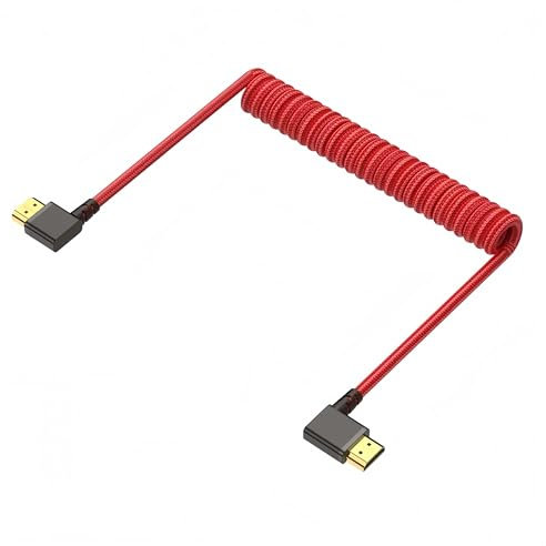 Techrum 8K HDMI Spiral Kabel Kurz HDMI 2.1 Spiralkabel 8K@60Hz 48Gbps für ATOMOS Ninja V Sony Canon Ronin Nikon Portkeys Videomonitor Monitor Kamera Rechts Links Winkel