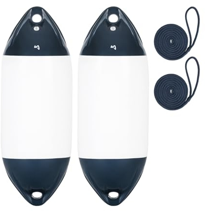 Mesle Bootsfender Ultra 2er Set mit Leine, ø 22 cm | 76 cm lang, Langfender aufblasbar, Bootsfender, Fender Schiff Yacht Schlauchboot