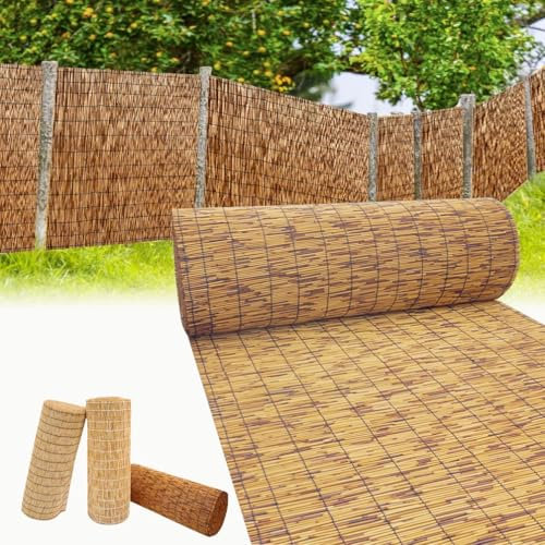 Sichtschutz Zaun für Außenbereich, 30-180cm hoch,Sichtschutz schilfrohrmatten für Terrasse, Garten Sonnenschutz Bambus Rollzaun(Braun)