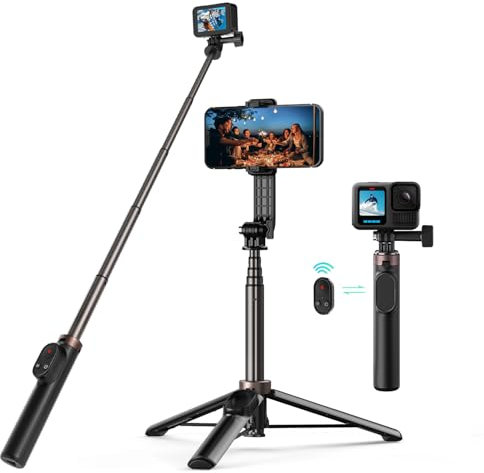 Wireless Bluetooth Remote Control Compatibile with Go Pro Hero 12 11 10 9 8 Max,with Fold Camera Phone Selfie Sticks Tripod and Phone Holder Clip for Action Camera