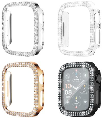Lot de 4 coques de protection pour Apple Watch SE - 41 mm/40 mm/45 mm/42 mm - Pour montre connectée Série 4/5/6/SE - Paillettes - Diamants - Pour Iwatch 7/8/9/10 (42 mm)