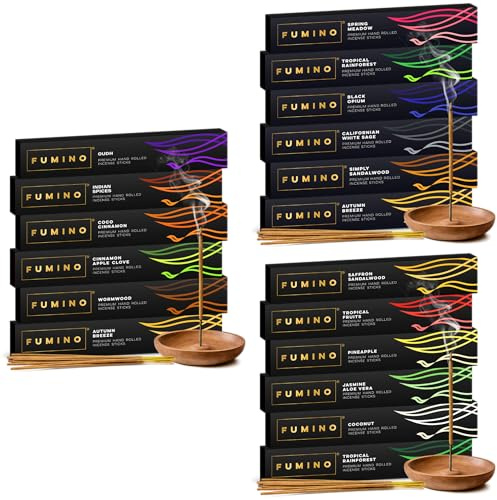 Fumino Räucherstäbchen Mehrfachpackung – Handgefertigte Masala Agarbatti für Entspannung, Meditation & Duft – 18 Boxen, 252 Stäbchen