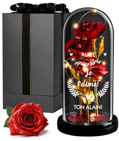 Maverton rote ewige Rose mit LED-Beleuchtung im Glas mit Gravur | Infinity Rose mit Gravur personalisiert, Geschenke für Frauen zum Valentinstag zu Weihnachten, Geburtstagsgeschenk für Frauen