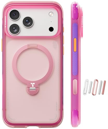 TORRAS Ostand Q3 Air for iPhone 17 Pro Case – Airbag Drop Protection, MagSafe Compatible, 360° Rotating Kickstand, Shockproof & Camera Contro – Premium Tech Gift Choice for him for iPhone 17 Pro Pink