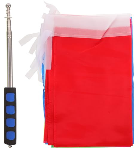 Luxshiny Tragbarer Fahnenmast 1 Satz Edelstahl Teleskop mit 10 Bunten Flaggen 40X60cm für Reiseführer und Outdoor Events Robustes Führungszubehör für und Eltern Zufällige Farbe