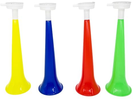 4 Pcs Stadion Hörner Extrem Laut Kunststoff Vuvuzela Trompeten Lärmmacher Stadion Fan Tröte Sportspiel Trompete Fußball-Tröten Bunte Trompeten Requisiten Zubehör für Fußball- und Sportfeiern.