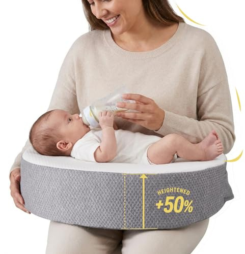 Memory Foam Stillkissen, extra breit & verdicktes Stillkissen mit 53 cm verstellbarem Taillenriemen, erhöhtes Babyfütterungs-Stützkissen mit abnehmbarem, waschbarem Bezug, wasserdichte Rückseite