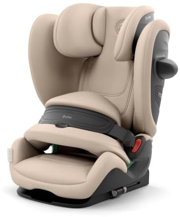 CYBEX Gold Kindersitz Pallas G3 Comfort, Almond Beige | 2-in-1 Autositz, 76-150 cm, ab 15 Monate bis 12 Jahre, max 50 kg, Fangkörper, Neigungsverstellbare Kopfstütze