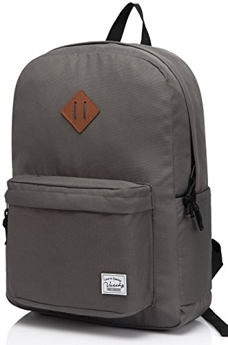 VASCHY Schulrucksack, leicht, wasserabweisend, Rucksack für Herren, Schulranzen, Damen, Kinder, Jungen, Freizeit, für Mädchen, Schule, Schule, Jugendliche, College, Business, Reise, grau, one size,