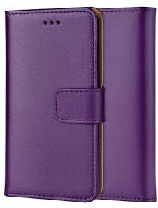 ameego MK-209 Premium Genuine iPhone 7 Plus/8 Plus Real Leather Flip Wallet Magnetic Kickstand Slim Book Case with Card Slot (Purple)
