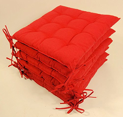 Rattani - Set 6 x Stuhlkissen/Sitzkissen Fabia mit Schleifen 40 x 40 cm Dicke 5 cm, Fb. rot, Baumwolle/Polyester 80/20% - Made in EU
