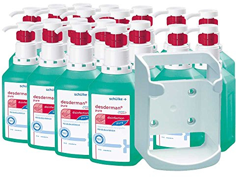 Desinfektions-Set, 20x 500 ml Desderman hyclick Händedesinfektionsmittel + Wandspender f. Vierkant-Flaschen