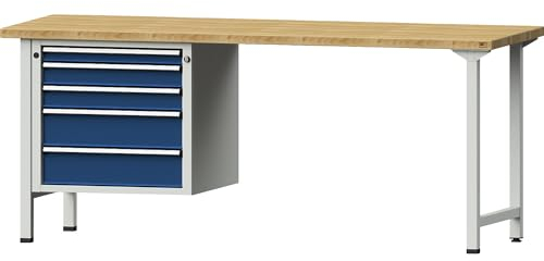 ANKE | Werkbank | Gestellbauweise Serie V | 5 Schubladen | Buchemassivplatte | Breite 2000 mm