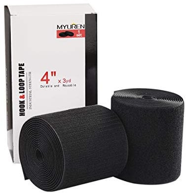 Sew on Hook and Loop Style 100mm (4 Inch) Non-Adhesive Back Nylon Strips Fabric Fastener Non-Adhesive Interlocking Tape Black, 3 Yard