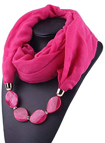 MoreChioce Damen Schlauchschal,Ethno Stil Halskette Anhänger Schal Musselintuch Ring Halsschmuck Loop Schal Set Halstuch Winterschal,Rose Rot