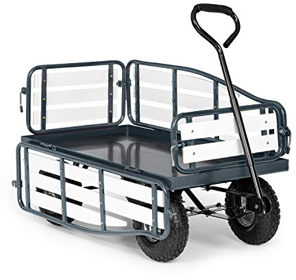Waldbeck Ventura Handwagen Bollerwagen Einkaufswagen, extra breite Reifen: 9 cm, klappbare Seitenteile aus Wood-Plastic-Composite, Ladefläche: 50 x 100 cm / 0,5 m², Rahmenhöhe: 32 cm, schwarz