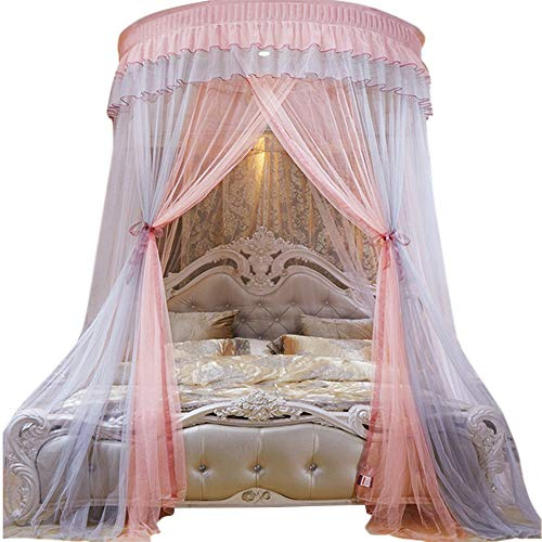 SimidunEUR Moskitonetz Bett, Moskitonetz Romantische Prinzessin Bett Baldachin Kuppel Mücken Netz Runden Betthimmel Schlafzimmer Dekoration für Mädchen & Erwachsene,Graues Rosa,Bett 2 M