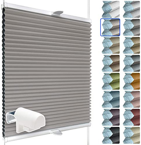 SchattenFreude Waben-Plissee für Fenster | 100% verdunkelnd/Blackout | Mit Klemm-Haltern | Klemmfix ohne Bohren | Warmgrau (Weiße Rückseite), Breite: 45cm x Höhe: 100cm