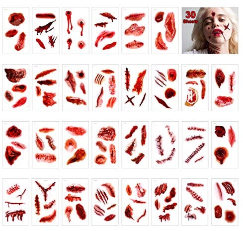 FRCOLOR 30 Sheets Halloween Narben Zombie Scar Wounds Stickers Temporary Body Art Fake Skin Scar Tattoo