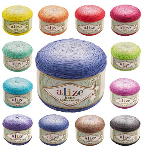 250g Farbverlaufsgarn Alize Bella Ombre Batik XL Strickgarn Häkelgarn Farbwahl, Farbe:7407 Blautöne
