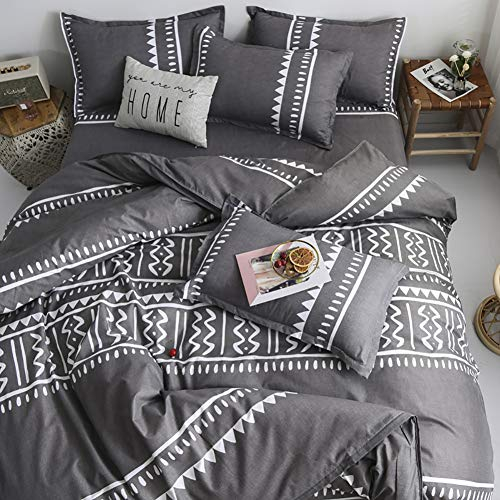 AShanlan Bettwäsche Gestreift 200x200 Grau Weiß Bettbezug 3 Teilig Microfaser Modern Grau Streifen Geometrisches Muster Bettwäsche Set mit Reißverschluss Kissenbezug 80x80 cm