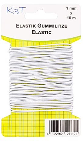 K3T Elastik Gummilitze/Gummiband rund, 1mm x 10m, Farbe weiß, Art.Nr. 81110-K3T