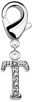 Paula & Fritz® Damen Charm-Anhänger Buchstabe T Zirkonia Silber 10-mm x 8-mm 316L Chirurgenstahl Bettelarmband Arm-Schmuck Hals-Ketten Fuß-Kettchen