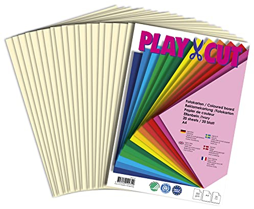 PLAY-CUT Fotokarton A4 Set Elfenbein (300g/m2) | 20 Bogen Din A4 Foto Karton Bunt | Dickes Foto Papier | Premium Druckerpapier Dicke Stärke | Karton zum Basteln Drucken