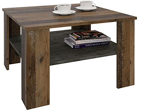 CARO-Möbel Couchtisch Wohnzimmertisch Felice in Old Style/Beton dunkel mit Stauraum, 68 x 68 cm