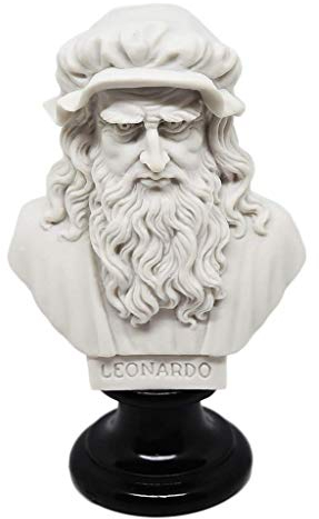 GINGERSHOPONLINE Büste Statue Design: Leonardo da Vinci (weiß) - Reproduktion Büste, Skulptur aus Marmor und Harz - ca. 15 cm, 350 g. - Produkt Made in Italy - Geschenkidee zu Hause
