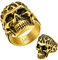 GoldChic 316L Edelstahl Flamme Totenkopf Ring mit Gravur 18K Vergoldet Biker Ring Herren Skull Siegelring Männer Punk Schädel Statement Fingerring Ringgröße 70（22.3） für Männer Junge Frauen