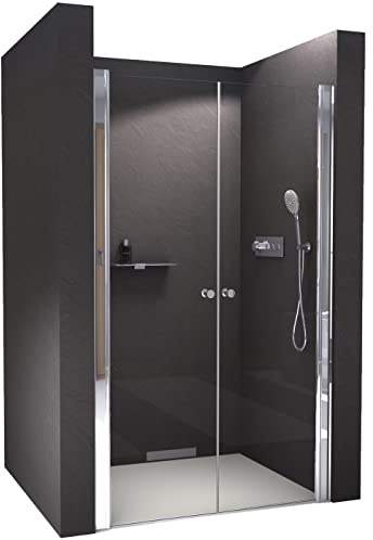 BERNSTEIN Nischendusche 96x195cm Duschabtrennung NT218 mit Doppelpendeltüren Klarglas mit Profilen in Chrom Nano-Beschichtet Duschwand Dusche