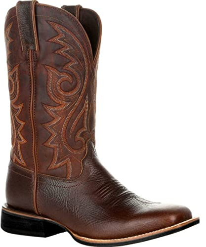 Stivali da Cowboy da Uomo Vintage Stivali Western Quadrato Testa Ricamo Modello Stivali a metà Polpaccio Antiscivolo Patchwork Stivali da Equitazione Lavoro Escursionismo 38-48 (44,Marrone)