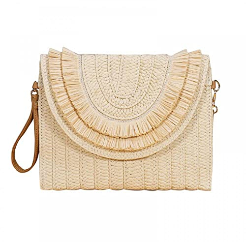 Gets Stroh Clutch Geldbörse für Damen Sommer Clutch Strand Umschlag Handtaschen Geldbörse Crossbody Tasche, Raffiabast mit Fransen, beige., Einheitsgröße