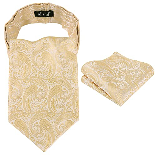 Alizeal Herren Krawatte, selbstgebunden, Ascot und Einstecktuch, Set, 138-Champagne, Einheitsgröße