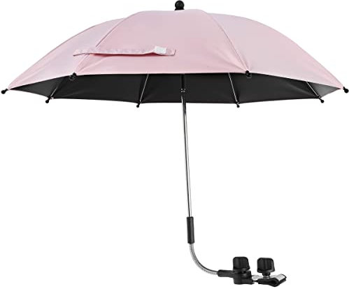 Deuson Parasol de poussette universel 50+ UV avec pince réglable et bras flexible pour landau,poussette,vélo,fauteuil roulant,chaise de plage (Rose, 85CM)