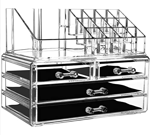 YIHAOBOX Make-up Organizer, Kosmetik-Organizer Schmuck Aufbewahrungsbox Acryl Cosmetics Lipsticks Halter Box 4 Schubladen transparent