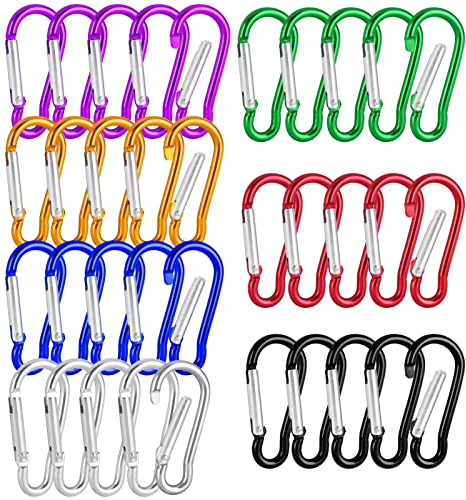 35pcs Petit Mousqueton, 46 x 3.5mm Mousqueton Porte Clé, Aluminium Mini Mousquetons pour Sacs à Dos, Camping, Tente, Voyage, Pêche, Laisses de Chien, Porte Clef (7 Couleurs)