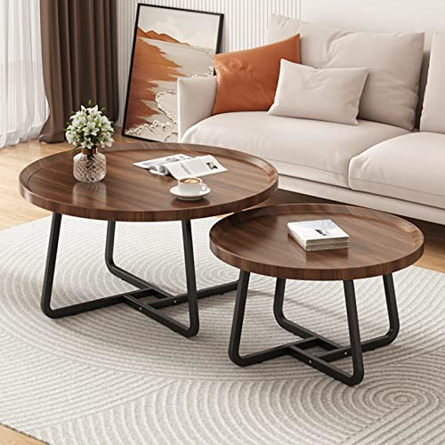 beaka Couchtisch Wohnzimmertisch Rund - Vintage Sofa Tisches, Skandinavisches Wohnzimmer Couchtisch, Einfacher Aufbau Moderner Stil Kaffeetisch 2er Set (Color : Walnut, Size : 1set 80+60)