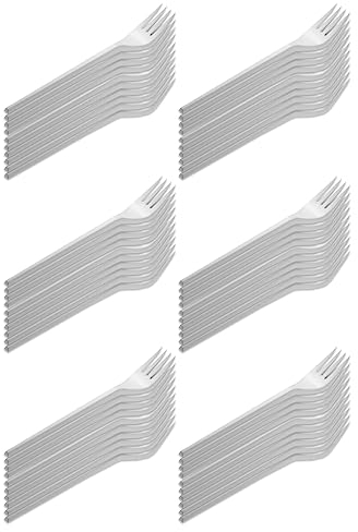 AC - 6 Paquetes de 100 Tenedores de plástico - Material Reutilizable y reciclable - Longitud de 16,5 cm - Color Blanco - Total 600 Uds