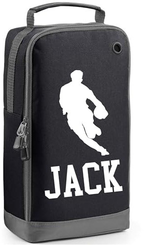 Personalised Rugby Boot Bag Shoe Bag Rugby Player Gift Shoe Sports Bag Personalised with Name Rugby Player Design Sports Gift Black