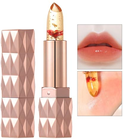 Klarer Lippenstift mit Blume innen, Stimmung Lippenstift Farbwechsel Lang anhaltende Gelee Lip Gloss, Klarer Lippenstift, nährende feuchtigkeitsspendende Lippenbalsam mit Vitamin E für trockene und