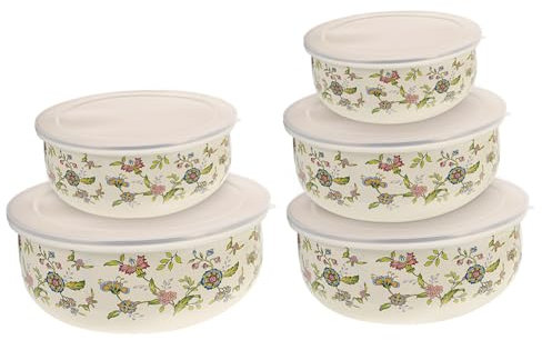 DOITOOL 5stücke Emaille Salatschüssel Mit Deckel Servierschüssel Für Mittagessen Große Schüsseln Mit Deckel Aufbewahrungsschüssel Rührschüssel Küche